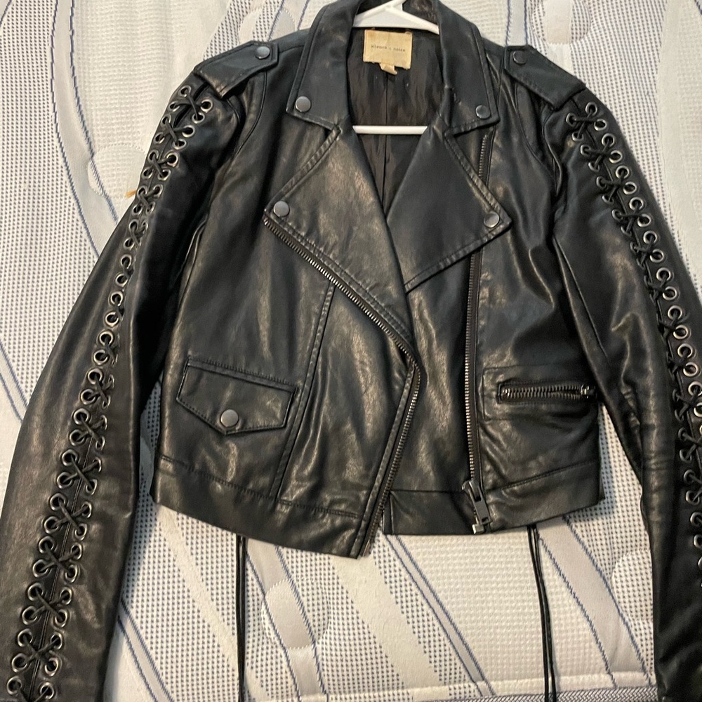 Black Leather Biker Jacket with Asymmetrical Zipper
